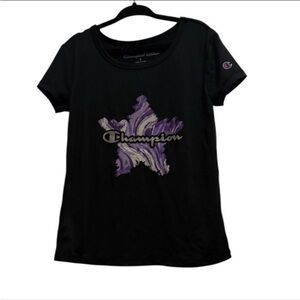 Champion Girls Size 5 Black Purple Star Casual Tee NWOT